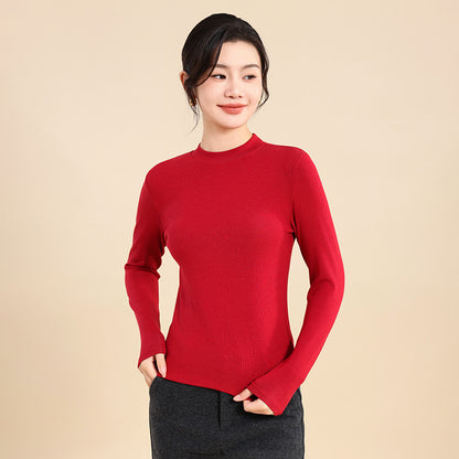 25 years early autumn new cotton thread semi-turtleneck knitted sweater long sleeve women's solid color slim slimming pullover base shirt top