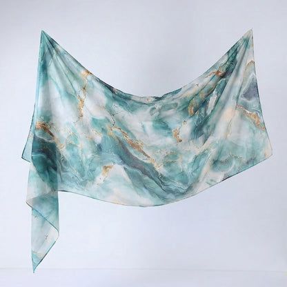 Cross-border silk scarf long strip scarf for women, watercolor breathable sun-protection shawl, summer thin Malaysian headscarf