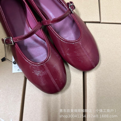 Burgundy Dark Cherry Red women's mary jane ballet shoes 2025 spring and autumn