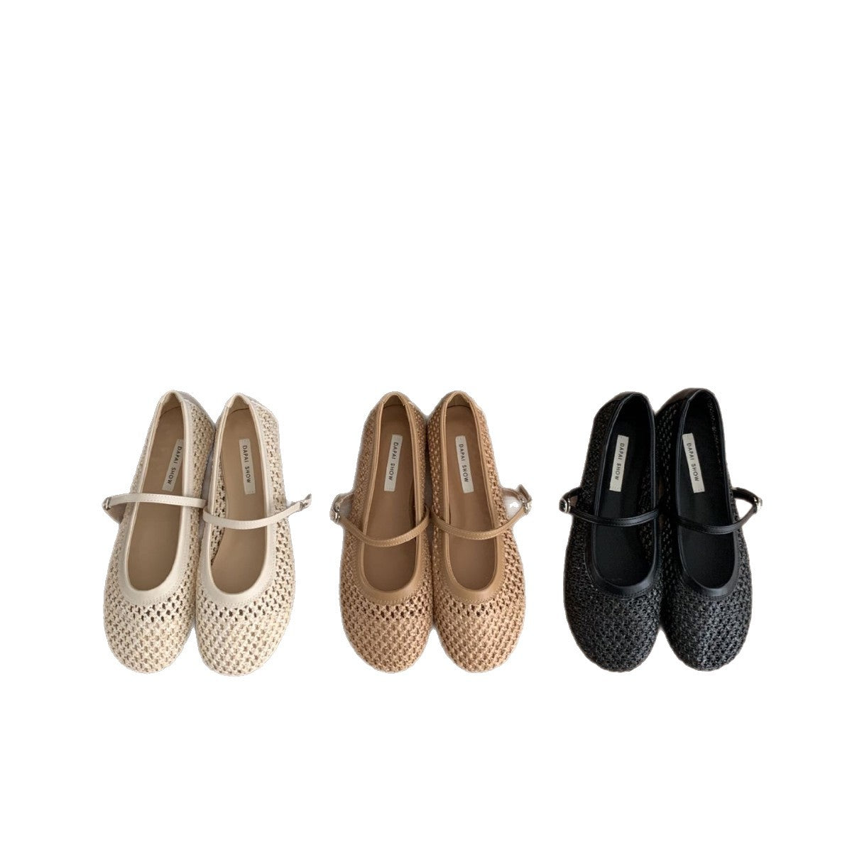 Summer 2025 New Round Toe French Flat Mary Jane Shoes Woven Vintage Single Shallow One Strap Single Shoe