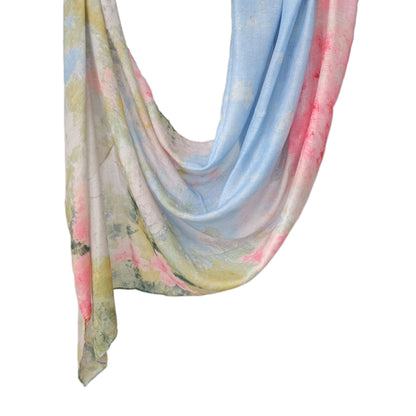[Polyester Cotton Printing] cross-border hot selling watercolor series printed scarf double-sided penetration soft surrounding tie-dye east end