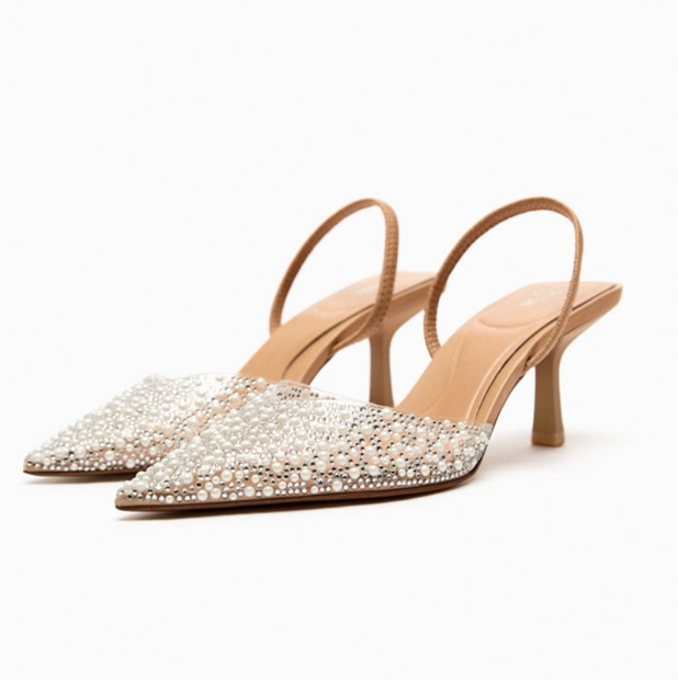 Pearl slingback stiletto high heels