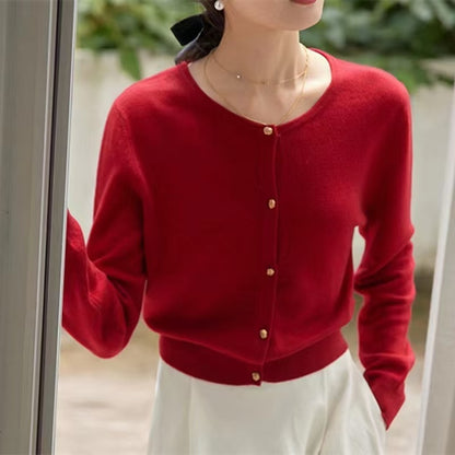 Dark Red Women's Wool Knitted Autumn Winter Cardigan