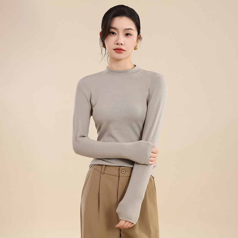 25 years early autumn new cotton thread semi-turtleneck knitted sweater long sleeve women's solid color slim slimming pullover base shirt top