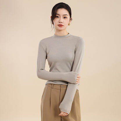 25 years early autumn new cotton thread semi-turtleneck knitted sweater long sleeve women's solid color slim slimming pullover base shirt top