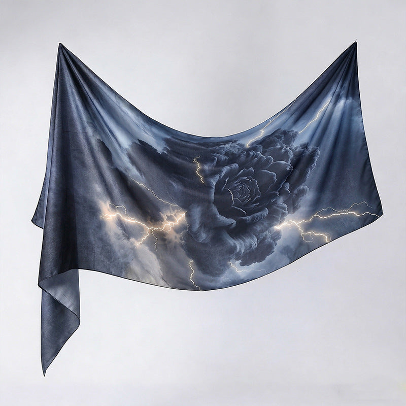 Cross-border silk scarf long strip scarf for women, watercolor breathable sun-protection shawl, summer thin Malaysian headscarf
