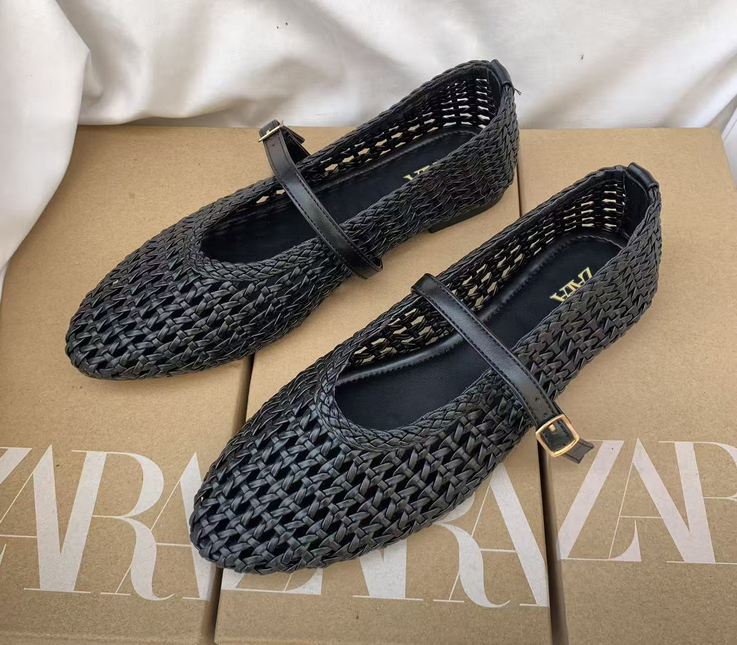 ZR African Round Toe Versatile One-Line Strap Hollow Plus Size Mary Jane Women's Shoes Flat Woven Single Shoes Women's Casual Versatile