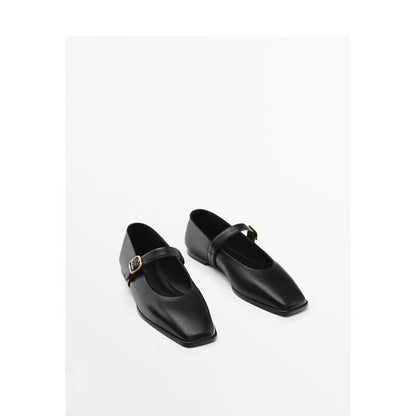 New Genuine Leather Square Toe Pumps Women's Ballet Flats