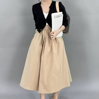 Spring and summer new cotton Korean A-line skirt high-waisted versatile casual fashion waist loose long skirt skirt skirt for women