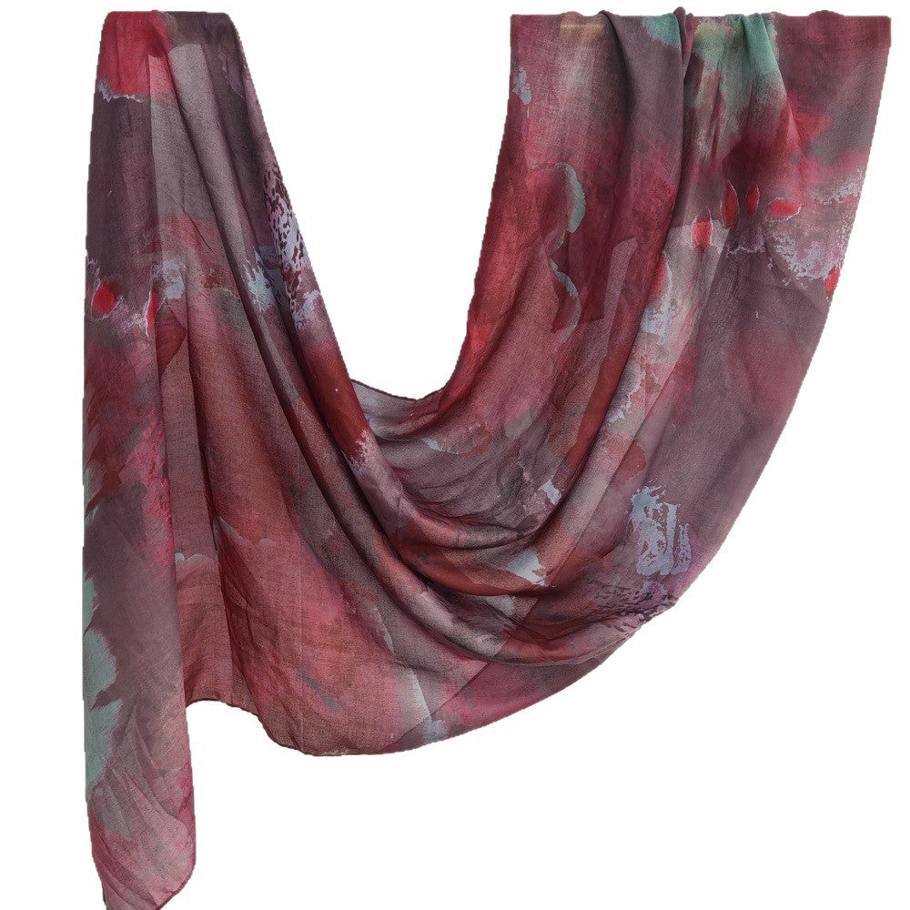 [Polyester Cotton Printing] cross-border hot selling watercolor series printed scarf double-sided penetration soft surrounding tie-dye east end
