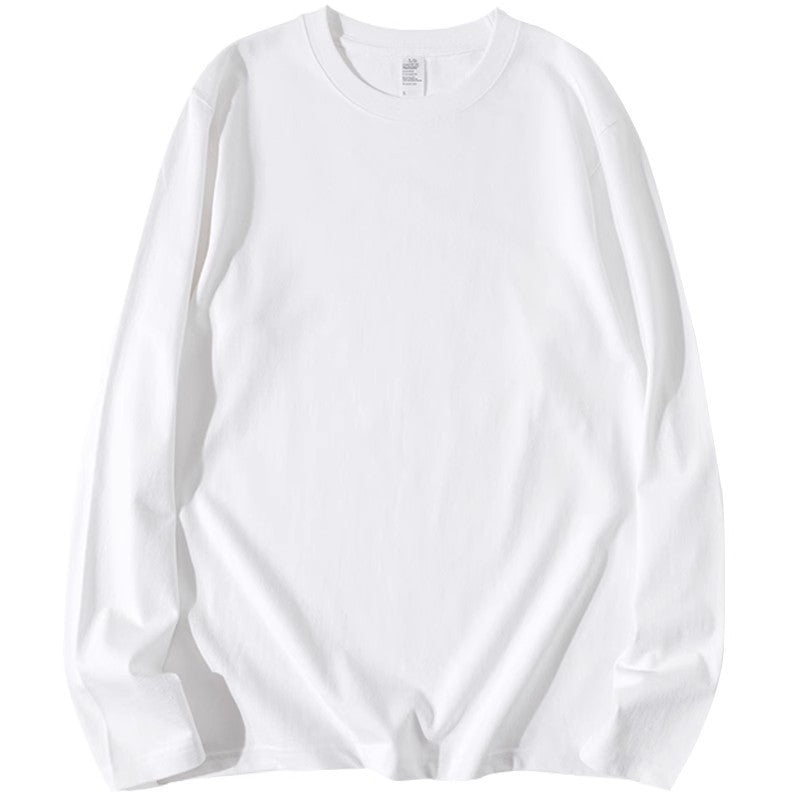 300g cotton long sleeve heavy crew neck solid color T-shirt women's loose versatile base shirt couple men's and women's style