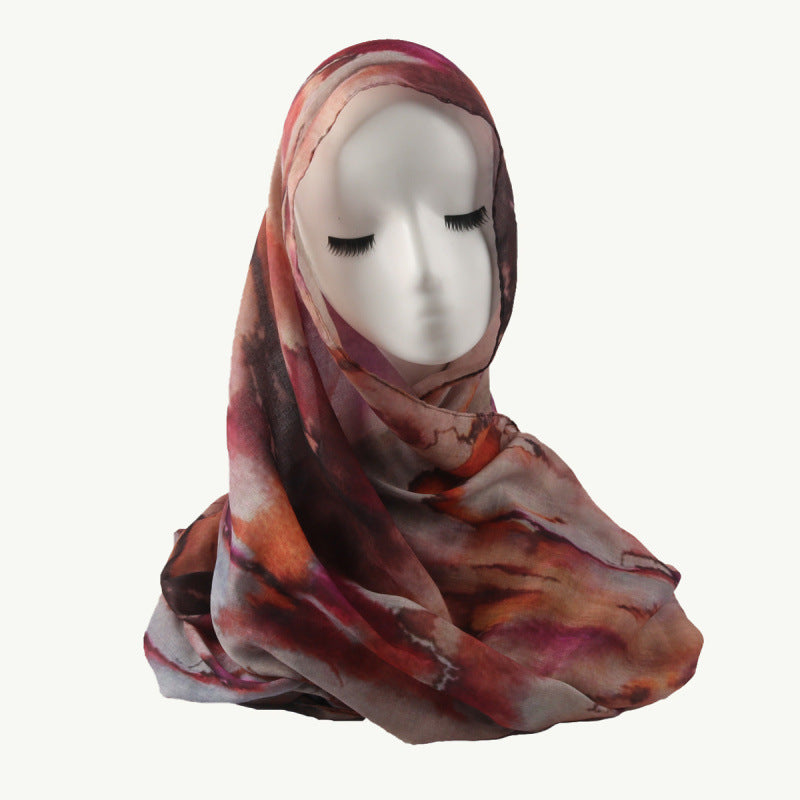 Cross-border hot selling watercolor painting series modal cotton shawl satin print scarf ethnic headscarf women's scarf