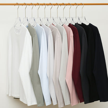 300g cotton long sleeve heavy crew neck solid color T-shirt women's loose versatile base shirt couple men's and women's style