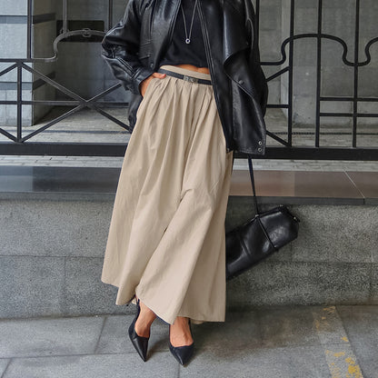 Qianjin style temperament is elegant and simple, high-waisted, slimming, pleated skirt, women's European and American cross-border design, khaki skirt
