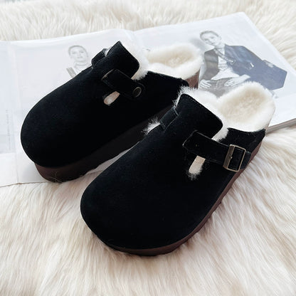 Sheepskin fur integrated Birkenstock shoes female genuine leather cork Boken edamame bean shoes autumn and winter pile platform snow boots