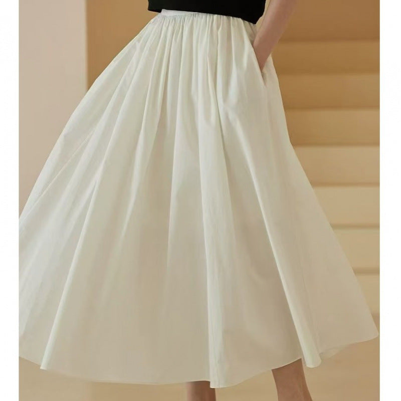 Spring and summer new cotton Korean A-line skirt high-waisted versatile casual fashion waist loose long skirt skirt skirt for women