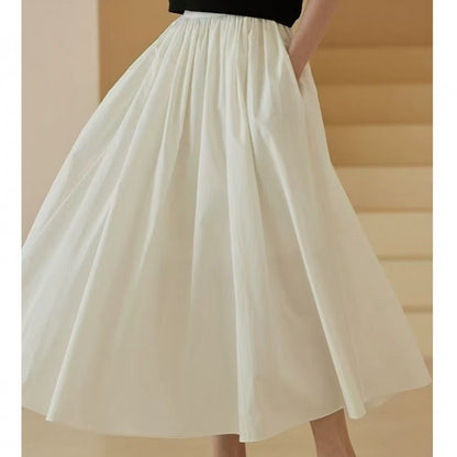 Spring and summer new cotton Korean A-line skirt high-waisted versatile casual fashion waist loose long skirt skirt skirt for women