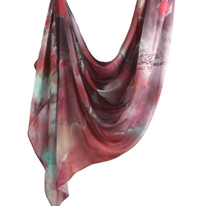Cross-border hot selling watercolor painting series modal cotton shawl satin print scarf ethnic headscarf women's scarf