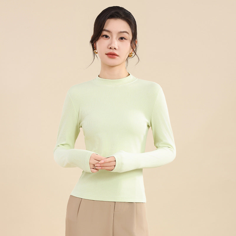 25 years early autumn new cotton thread semi-turtleneck knitted sweater long sleeve women's solid color slim slimming pullover base shirt top