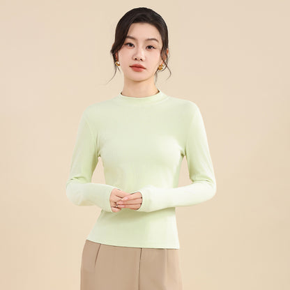 25 years early autumn new cotton thread semi-turtleneck knitted sweater long sleeve women's solid color slim slimming pullover base shirt top