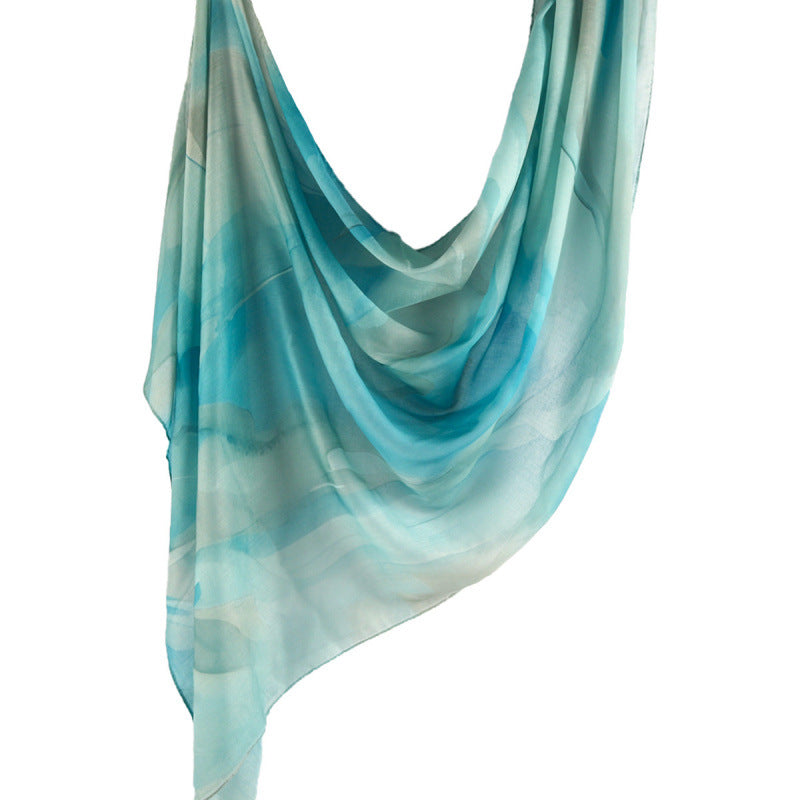 Cross-border hot selling watercolor painting series modal cotton shawl satin print scarf ethnic headscarf women's scarf
