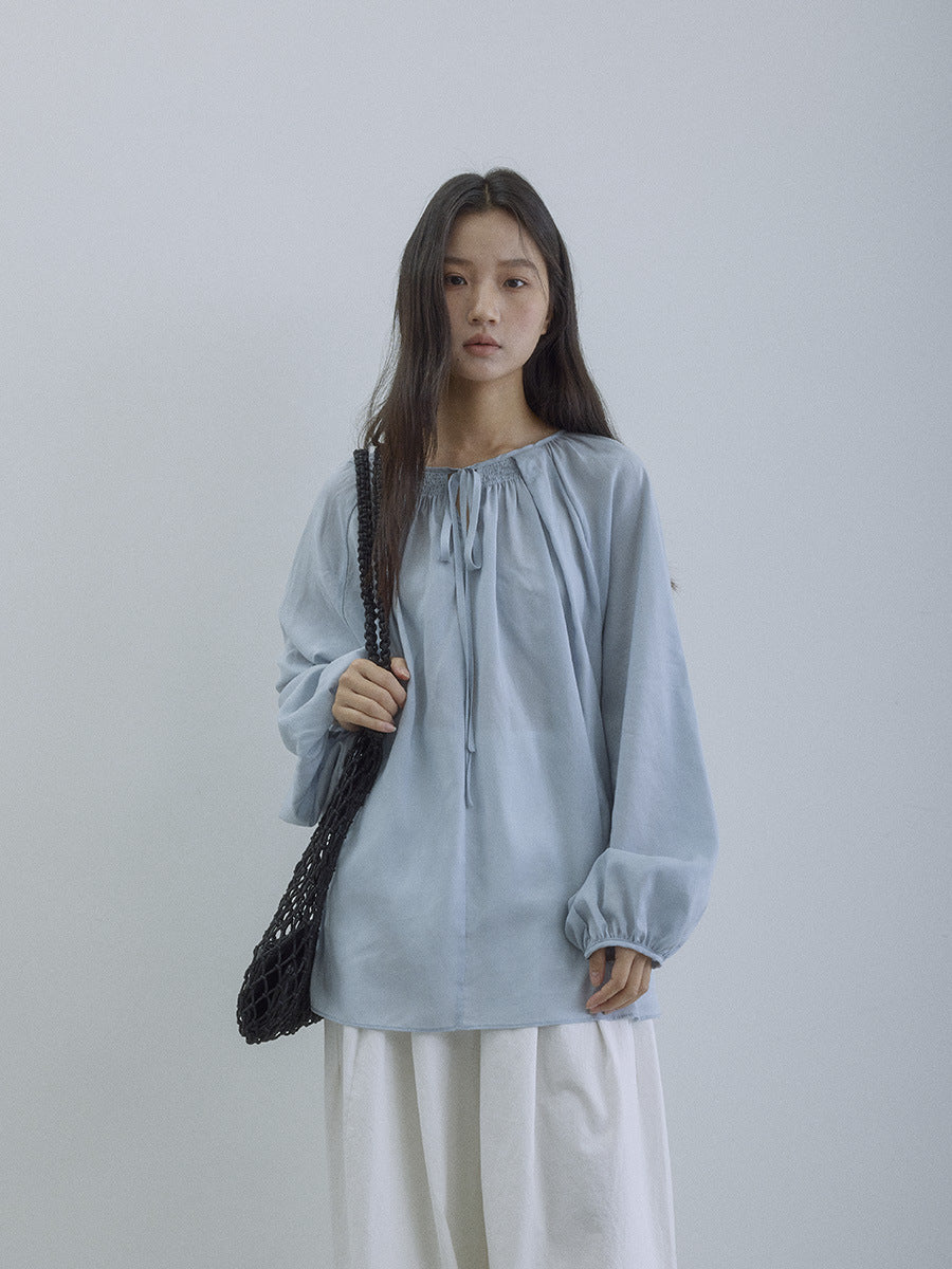 EVERTRUE small shirt women's summer Korean version loose slim long sleeve light Tencel long sleeve top 92177