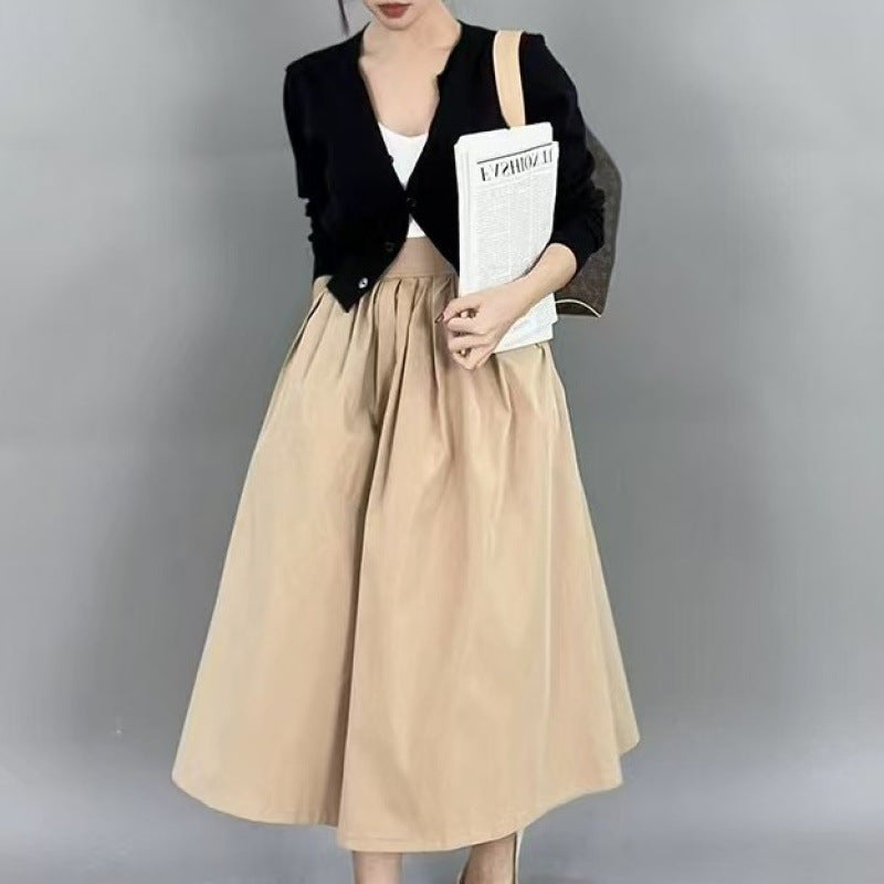 Spring and summer new cotton Korean A-line skirt high-waisted versatile casual fashion waist loose long skirt skirt skirt for women