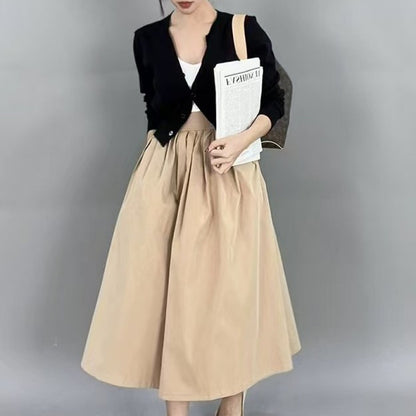 Spring and summer new cotton Korean A-line skirt high-waisted versatile casual fashion waist loose long skirt skirt skirt for women