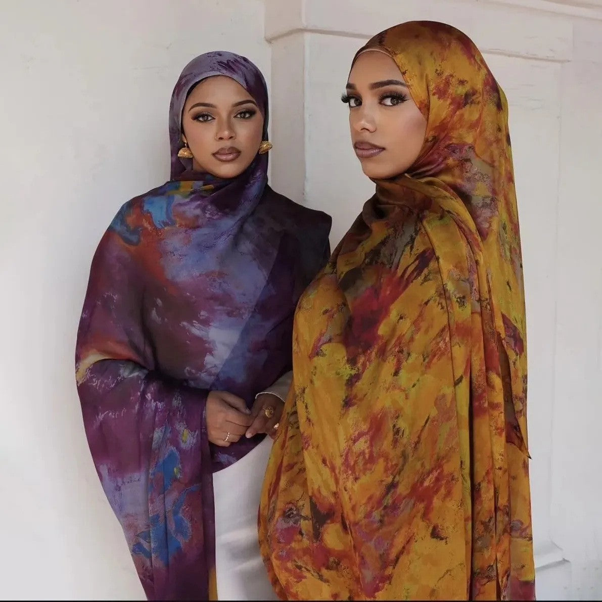 [Polyester Cotton Printing] cross-border hot selling watercolor series printed scarf double-sided penetration soft surrounding tie-dye east end