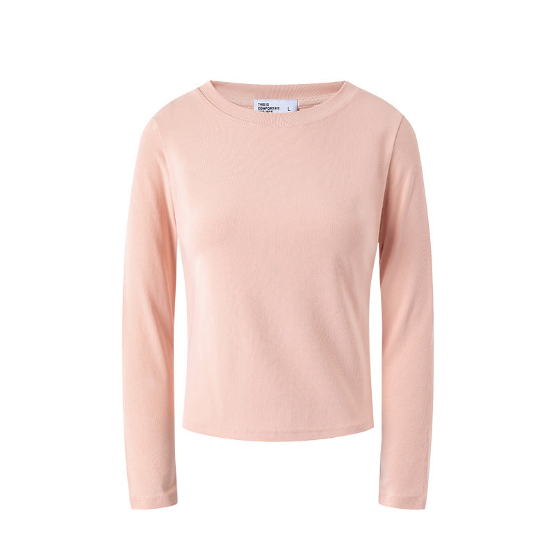 UNF Straight Shoulder Lycra Cotton Skin-friendly Solid Color Stretch Base Top Casual Commuter Crew Neck Long Sleeve Bottom T-Shirt Women's