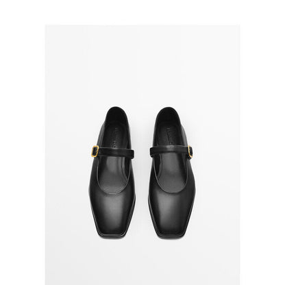 New Genuine Leather Square Toe Pumps Women's Ballet Flats