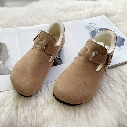 Sheepskin fur integrated Birkenstock shoes female genuine leather cork Boken edamame bean shoes autumn and winter pile platform snow boots
