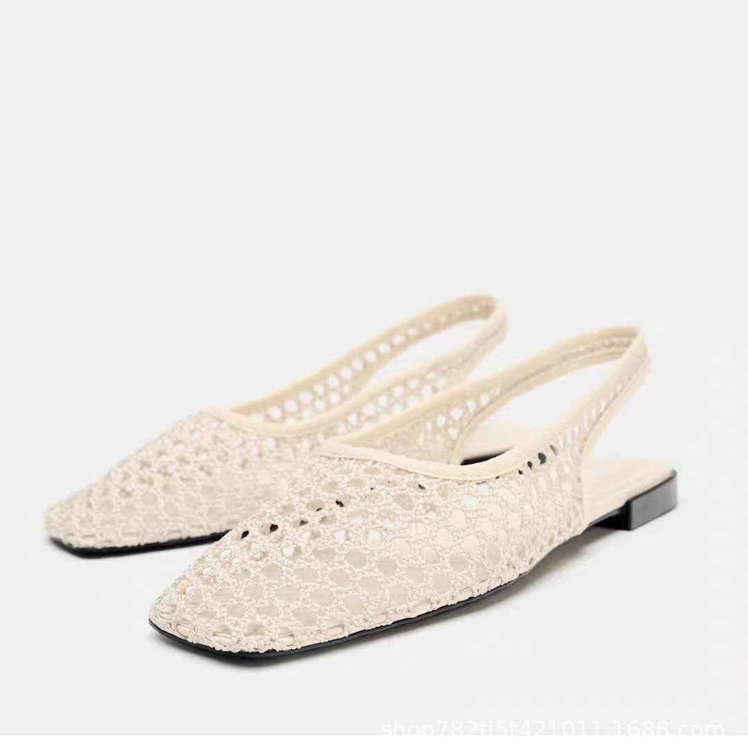 ZA2025 New Mesh Fishnet Toe Sandals Women's Niche Flat Back Hollow Sandals Single Shoes Hollow Fashion