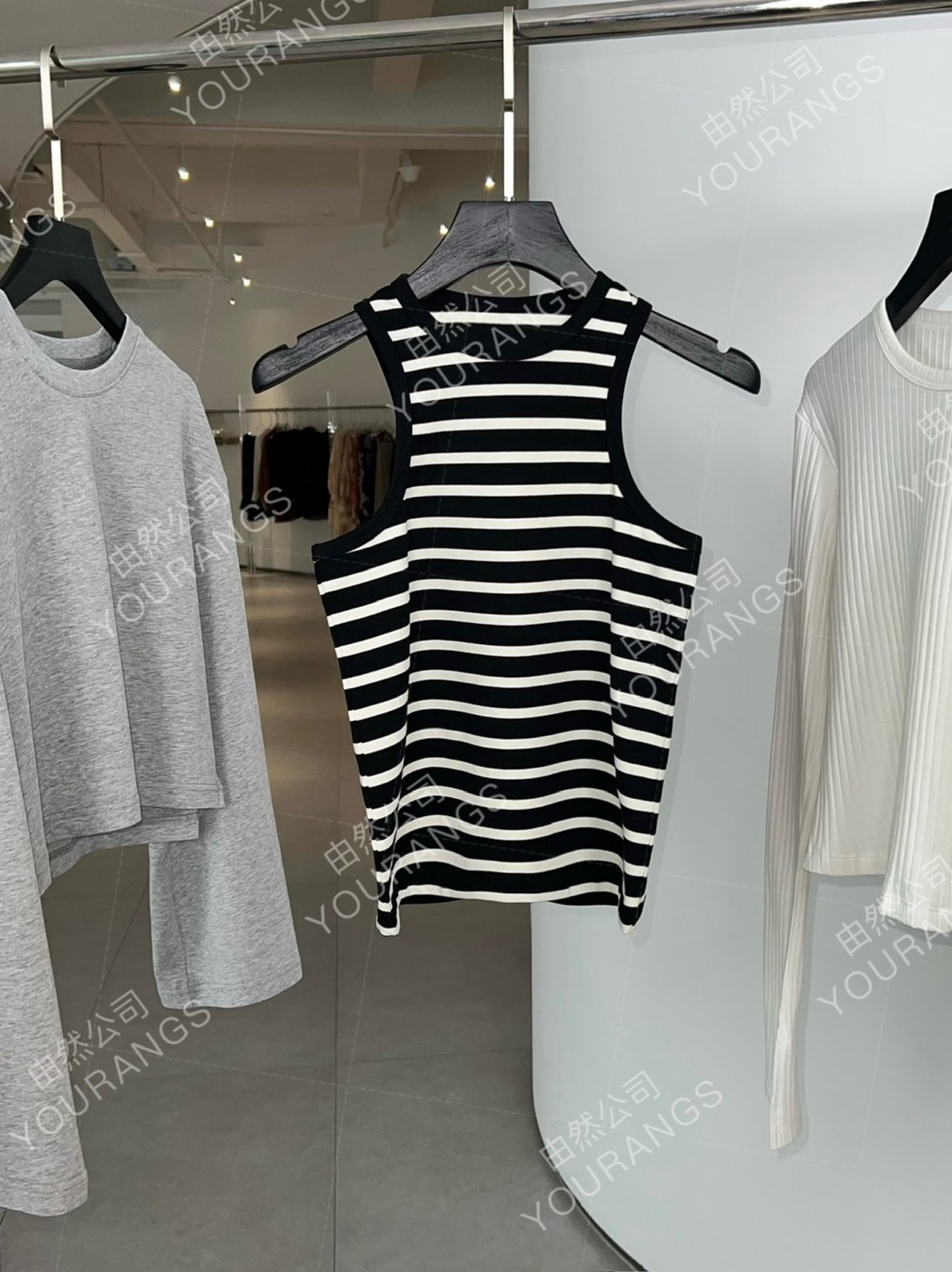 (New Store Benefits) [Loss 55 80] Beautiful and stylish FR combed cotton Japanese sleeve striped T-shirt and vest