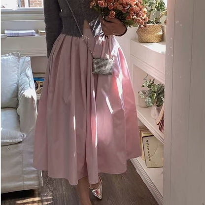 Spring and summer new cotton Korean A-line skirt high-waisted versatile casual fashion waist loose long skirt skirt skirt for women