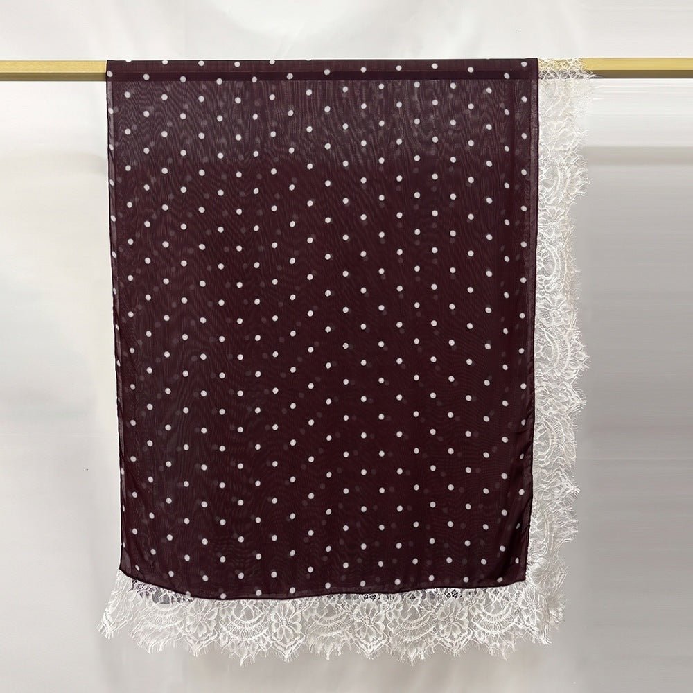 Modal polka dot print lace hijab