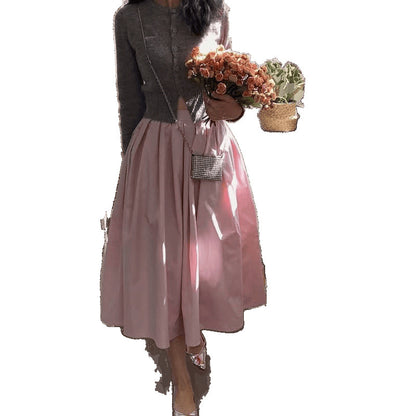 Spring and summer new cotton Korean A-line skirt high-waisted versatile casual fashion waist loose long skirt skirt skirt for women