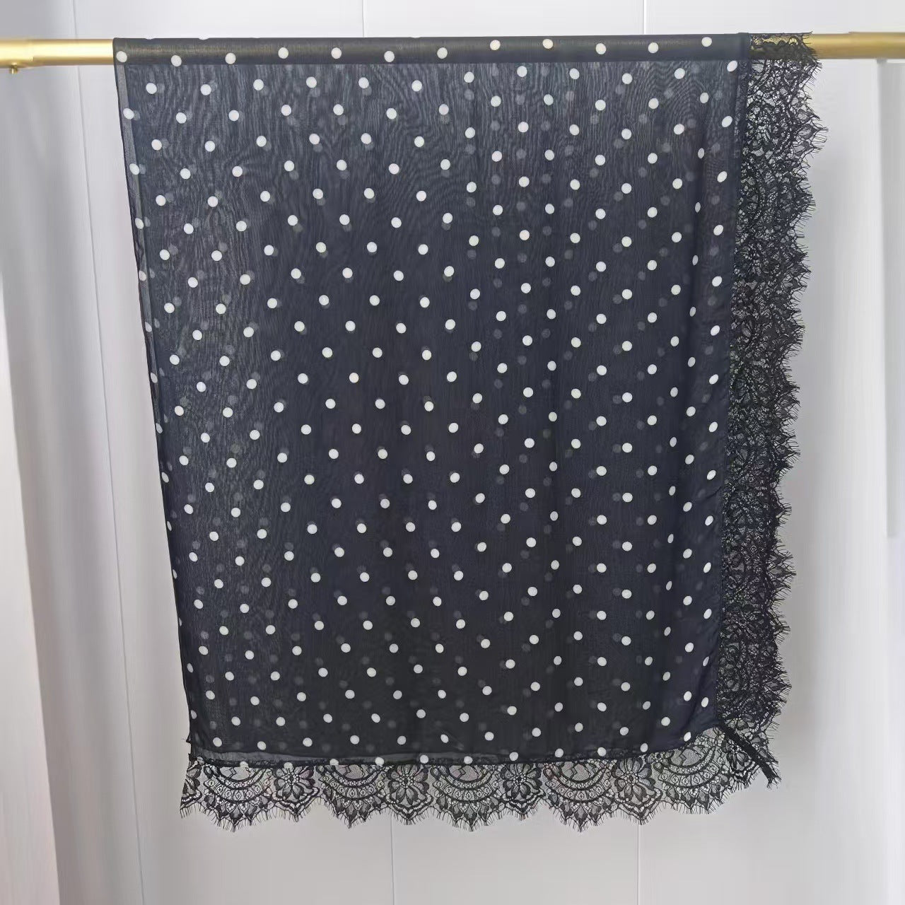 Modal polka dot print lace hijab