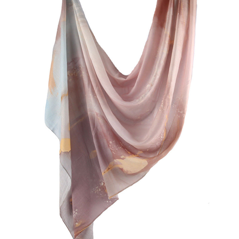 Cross-border hot selling watercolor painting series modal cotton shawl satin print scarf ethnic headscarf women's scarf