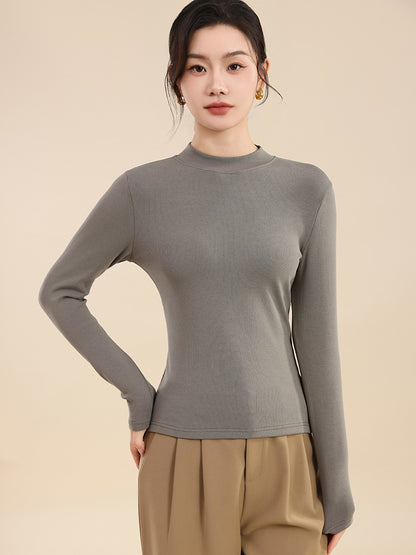 25 years early autumn new cotton thread semi-turtleneck knitted sweater long sleeve women's solid color slim slimming pullover base shirt top