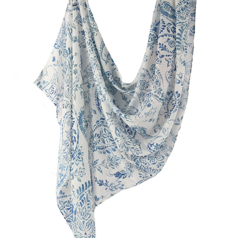 Cross-border hot selling watercolor painting series modal cotton shawl satin print scarf ethnic headscarf women's scarf