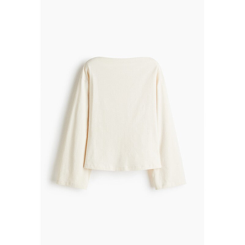 HM Women's T-Shirt Spring Straight Neck Embellished Skirt Dropped Shoulder Wide Long Sleeve Bottom Top 1301320