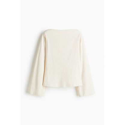 HM Women's T-Shirt Spring Straight Neck Embellished Skirt Dropped Shoulder Wide Long Sleeve Bottom Top 1301320