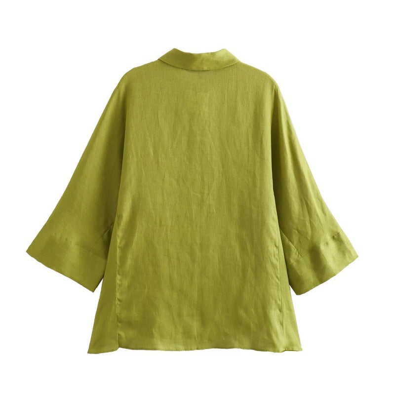 Wholesale 2023 summer European and American style women's long-sleeve wide-sleeve linen shirts