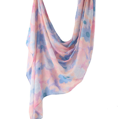 Cross-border hot selling watercolor painting series modal cotton shawl satin print scarf ethnic headscarf women's scarf