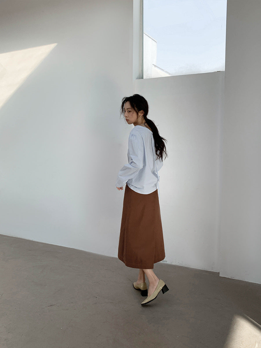 Love and Nancy Guangzhou Thirteen Lines Xia Yuan Innovative Korean Drawstring Drop Shoulder Puff Sleeve Crew Neck Shirt 11065