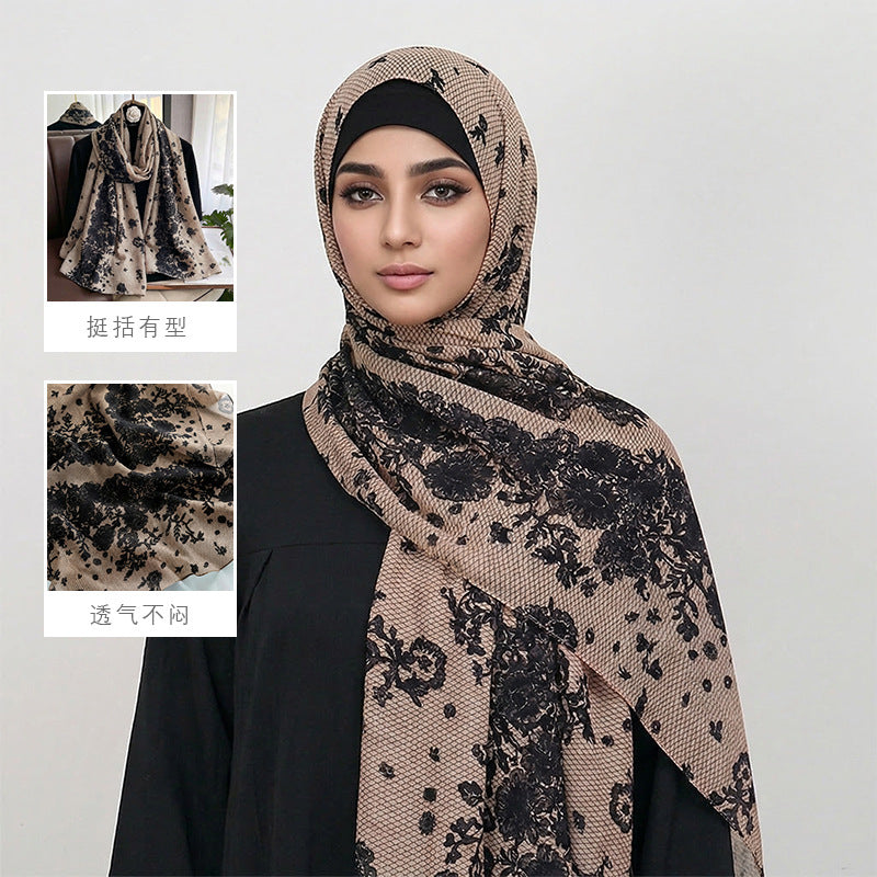 Cross-border silk scarf long strip scarf for women, watercolor breathable sun-protection shawl, summer thin Malaysian headscarf