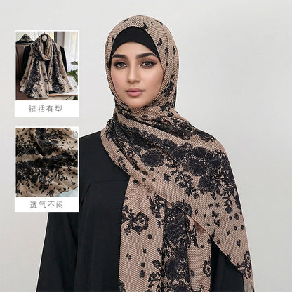 Cross-border silk scarf long strip scarf for women, watercolor breathable sun-protection shawl, summer thin Malaysian headscarf