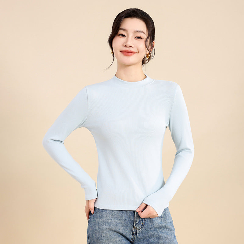 25 years early autumn new cotton thread semi-turtleneck knitted sweater long sleeve women's solid color slim slimming pullover base shirt top