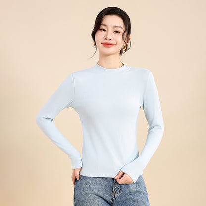 25 years early autumn new cotton thread semi-turtleneck knitted sweater long sleeve women's solid color slim slimming pullover base shirt top